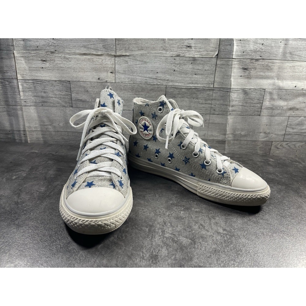 Converse Chuck Taylor All Star Girls 6M Glitter Star High Top Sneakers Silver